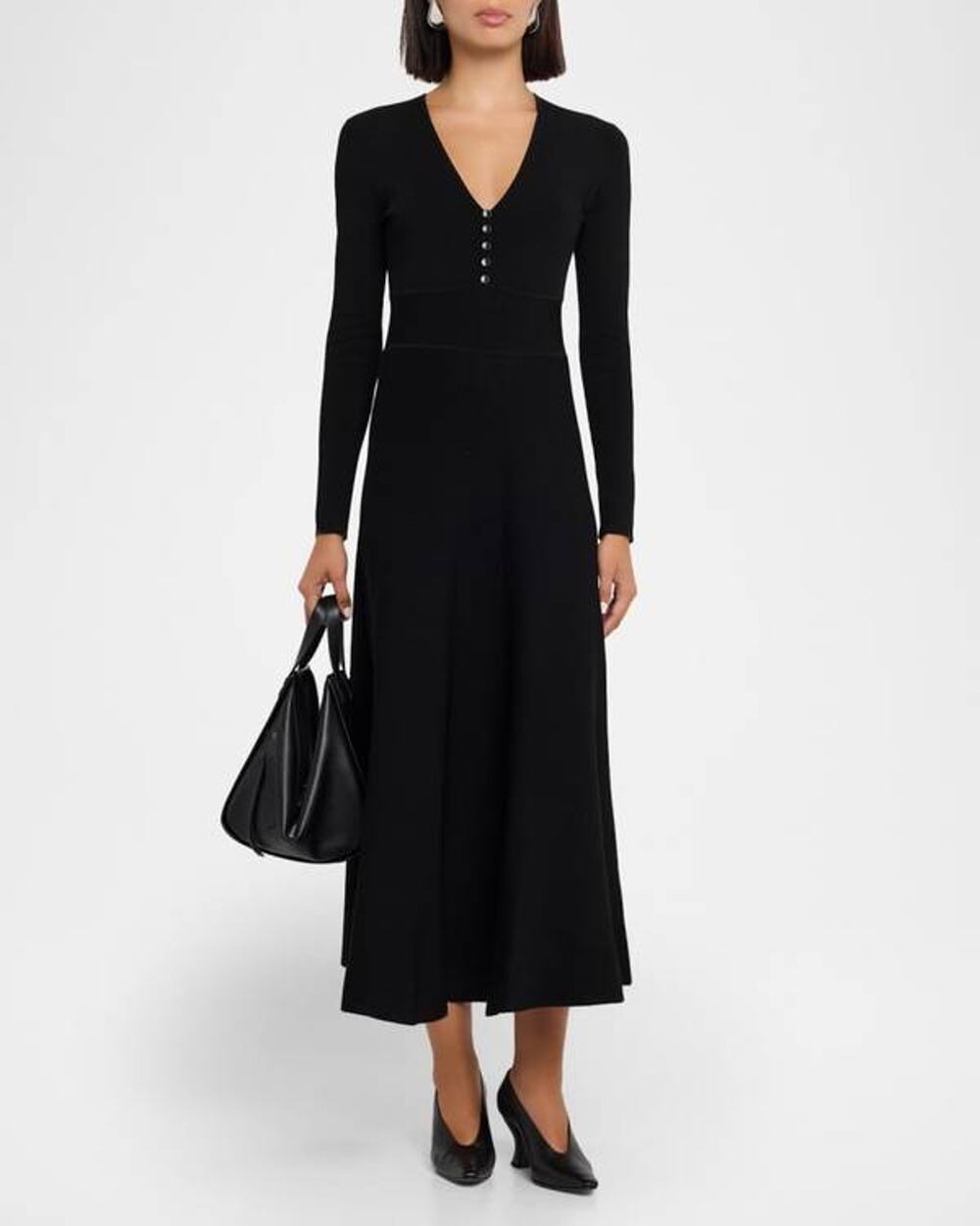 Maria McManus Womens Button Front Knit Maxi Dress in Black M